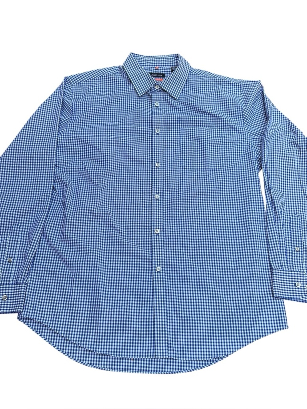 Van Heusen Traveler Men’s Blue & White Checked Large 16-16 1/2 Button Down Shirt